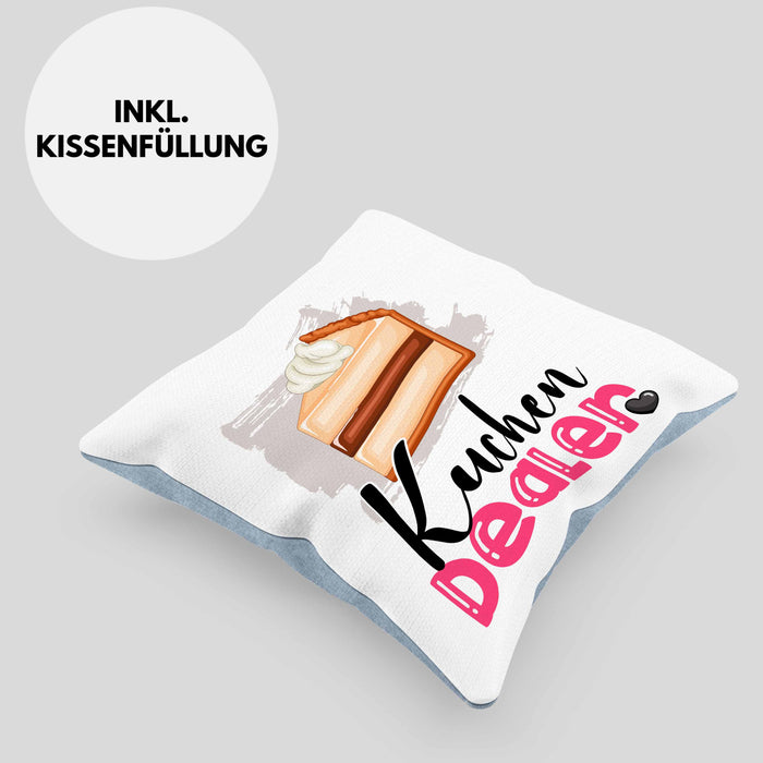 Kuchen Dealer Kissen mit Füllung 40x40 Geschenk für Kuchenverkäufer Geburtstag Spruch Geschenkidee (Grau) Blau Trendation