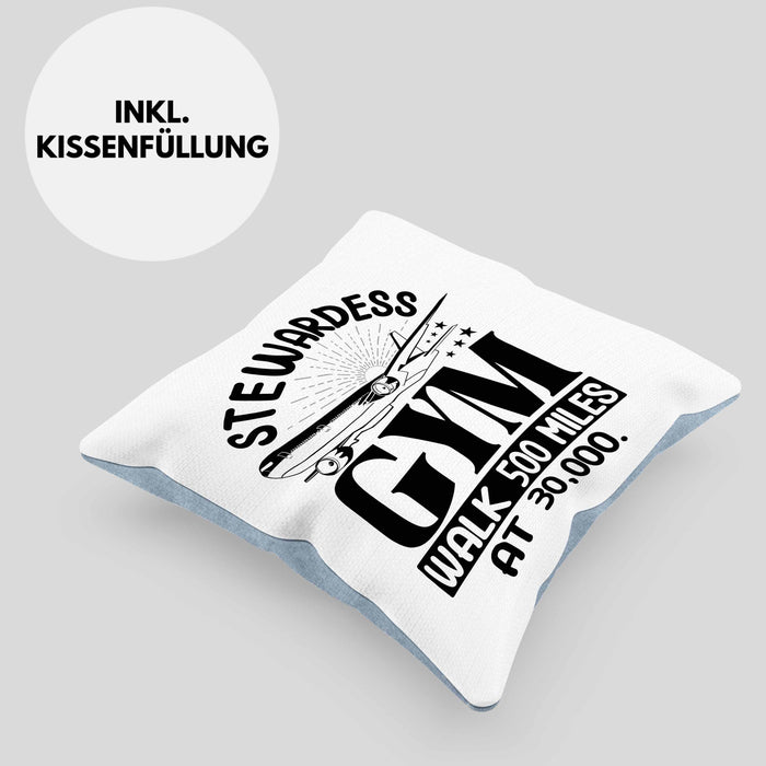 Stewardess Kissen mit Füllung 40x40 Geschenk Flight Attendant Flugbegleiter Geschenkidee (Grau) Blau Trendation