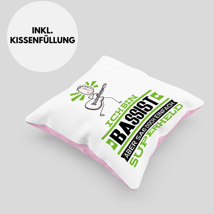 Bassist Geschenk Kissen mit Füllung 40x40 Ich Bin Bassist Aber Sag Doch Einfach Superheld Lustige Geschenkdiee für Bassist (Grau) Rosa Trendation