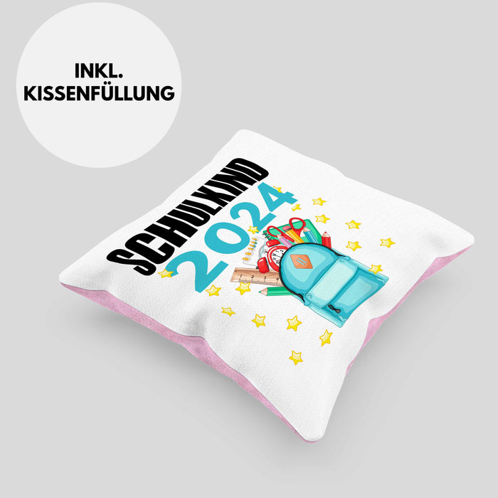 Einschulung Mädchen Geschenk Schultüte Füllung Kissen mit Füllung 40x40 Schulstart 1. Schultag Schuleinführung Schulanfang Geschenkidee Schulkind 2024 (Grau) Rosa Trendation