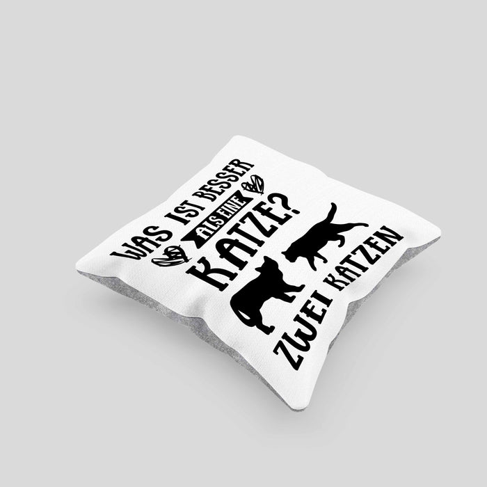 Katze Spruch Kissen mit Füllung 40x40 Lustig Geschenk Cat Kaffee Grafik Katzenliebhaber Geschenke Katzen (Grau) Grau Trendation