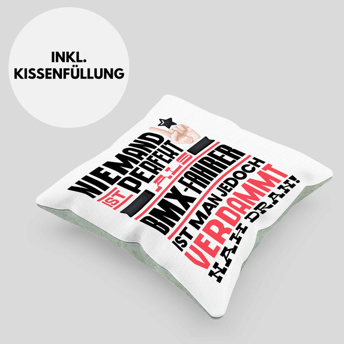 BMX-Fahrer Geschenk Kissen mit Füllung 40x40 Lustige Geschenkidee für BMX-Fahrer Geburtstag Niemand Ist Perfekt Aber Als BMX-Fahrer Ist Man Nah Dran (Grau) Grün Trendation