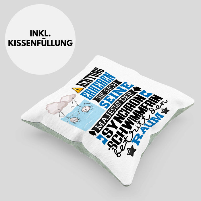 Synchronschwimmerin Geschenk Kissen mit Füllung 40x40 Lustiger Spruch Erheben Sie Sich Der Synchronschwimmerin Betritt den Raum (Grau) Grün Trendation