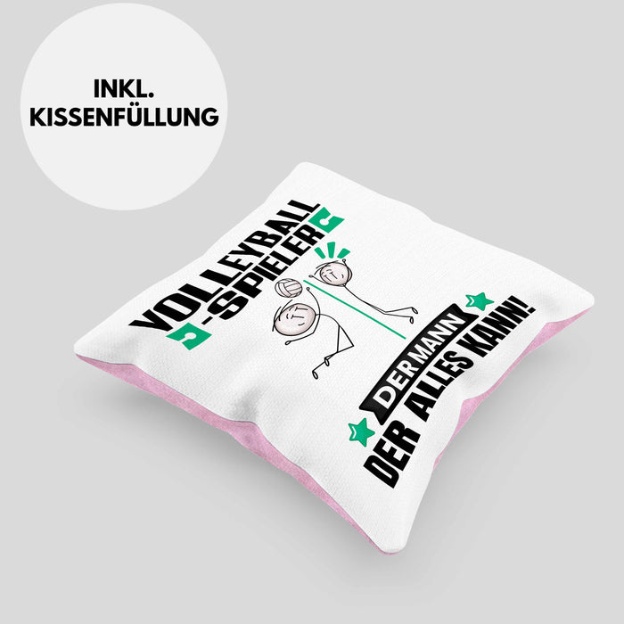 Volleyballspieler Kissen mit Füllung 40x40 Geschenk für Volleyballspieler Der Mann Der Alles Kann Geschenkidee zum Geburtstag (Grau) Rosa Trendation