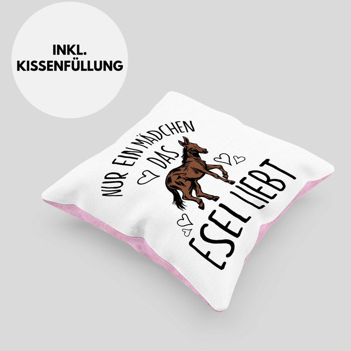 Lustige Esel-Kissen mit Füllung 40x40 Geschenk für Mädchen, die Esel lieben "Nur Ein Mädchen Das Esel Liebt" (Grau) Rosa Trendation