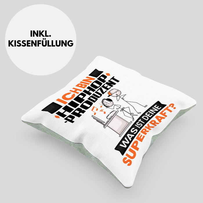 Hiphop-Produzent Kissen mit Füllung 40x40 Geschenk für Hiphop-Produzent Geburtstag Lustiger Spruch Was Ist Deine Superkraft (Grau) Grün Trendation