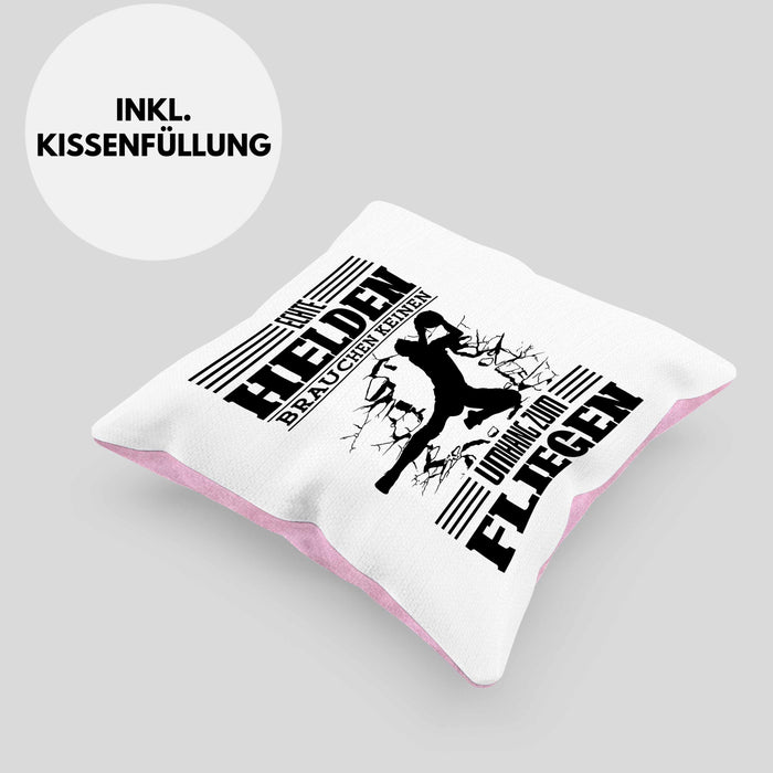 Torwart Kissen mit Füllung 40x40 Geschenk Spruch Lustig Echte Helden Brauchen Keinen Umhang zum Fliegen Geschenkidee Geburtstag Fußball (Grau) Rosa Trendation