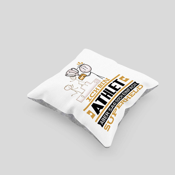 Athlet Geschenk Kissen mit Füllung 40x40 Ich Bin Athlet Aber Sag Doch Einfach Superheld Lustige Geschenkdiee für Athlet (Grau) Grau Trendation