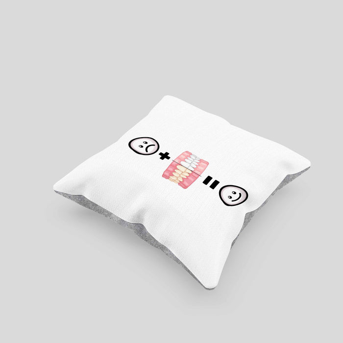Zahnazt Kissen mit Füllung 40x40 Geschenk für Zahnärztin Zahnmedizinische Fachangestellte Lustige Geschenkidee :( + Weiße Zähne = :) (Grau) Grau Trendation