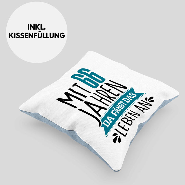 Trendation - Lustiges Geschenk 66. Geburtstag für Männer und Frauen Kissen mit Füllung 40x40 66er Geschenkiee Spruch (Grau) Blau Trendation