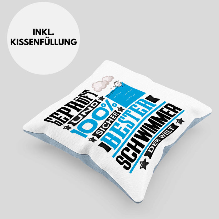 Schwimmer Geschenk Lustiger Spruch für Schwimmer Geschenkidee Bester Schwimmer Der WeltKissen mit Füllung 40x40 (Grau) Blau Trendation