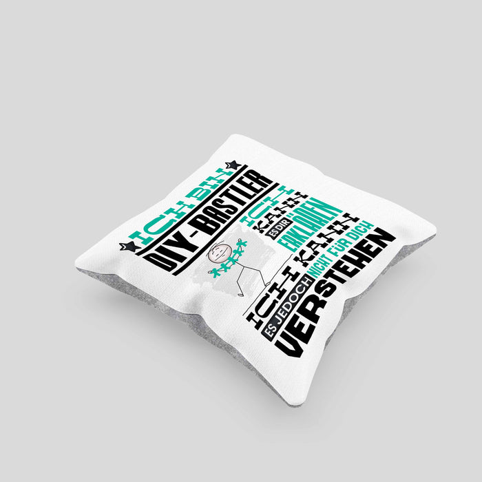 DIY-Bastler Geschenk Kaffee-Kissen mit Füllung 40x40 Geschenkidee für DIY-Bastler Ich Bin DIY-Bastler Ich Kann Es Dir Erklären Jedoch Nicht Für Dich Verstehen Spruch Lustig (Grau) Grau Trendation
