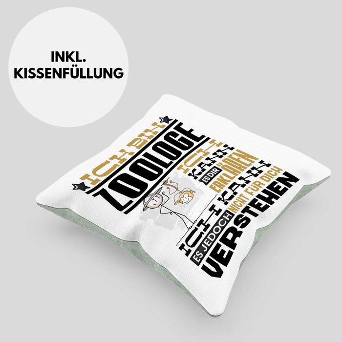 Zoologe Geschenk Kissen mit Füllung 40x40 Geschenkidee für Zoologe Geburtstag Lustiger Spruch Ich Bin Zoologe Ich Kann Es Dir Erklären Aber Nicht Für Dich Verstehen (Grau) Grün Trendation