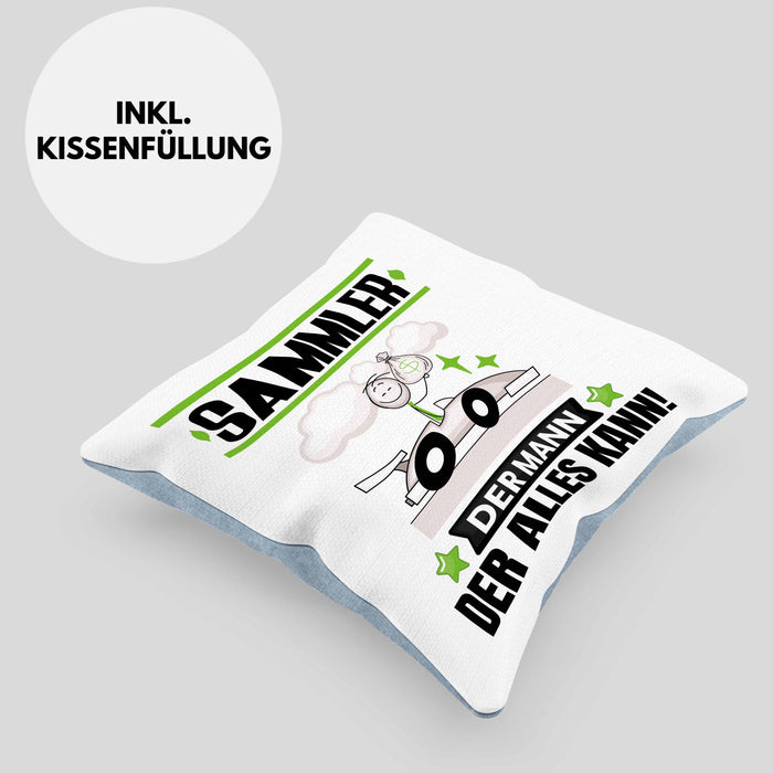 Sammler Kissen mit Füllung 40x40 Geschenk für Sammler Der Mann Der Alles Kann Geschenkidee zum Geburtstag (Grau) Blau Trendation