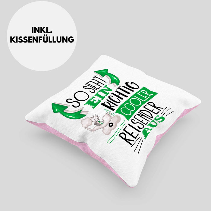 So Sieht Ein Richtig Cooler Reisender Aus Geschenk Kissen mit Füllung 40x40 Lustiger Spruch Geschenkidee (Grau) Rosa Trendation