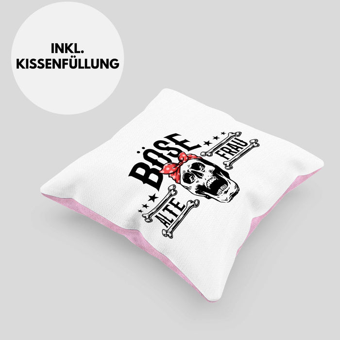 Lustige Kissen mit Füllung 40x40 Geschenk für Böse Alte Frau Rock Biker (Grau) Rosa Trendation