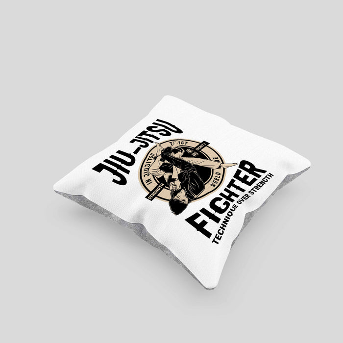 Jiu Jitsu Kissen mit Füllung 40x40 Geschenk für Kampfsportler Geschenkidee Technik über Stärke Spruch (Grau) Grau Trendation