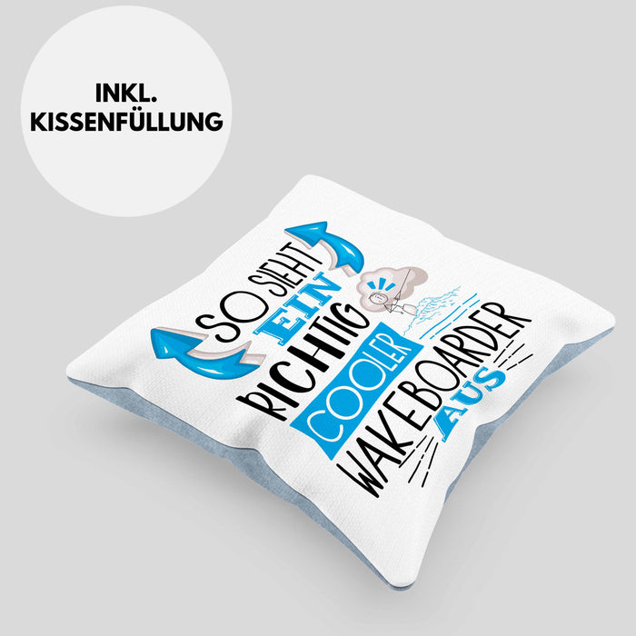 So Sieht Ein Richtig Cooler Wakeboarder Aus Geschenk Kissen mit Füllung 40x40 Lustiger Spruch Geschenkidee (Grau) Blau Trendation