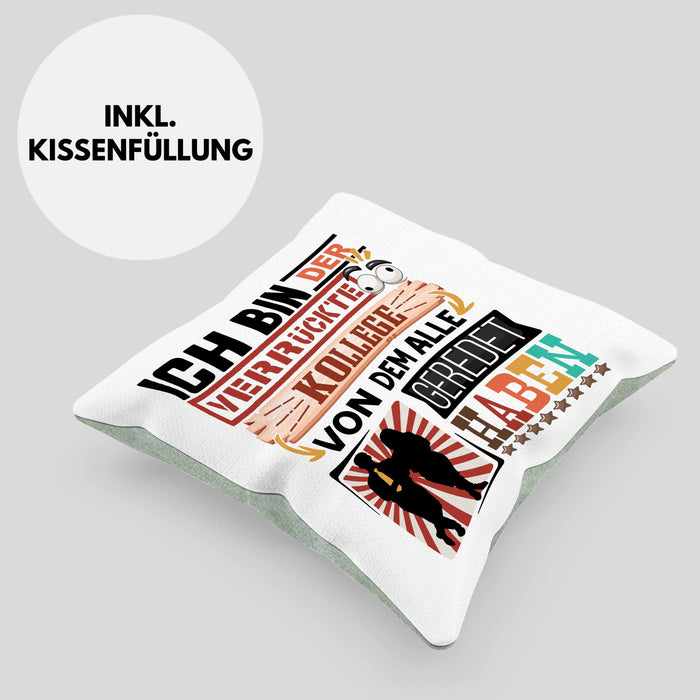 Kollege Kissen mit Füllung 40x40 Geschenk Spruch Lustig Geschenkidee für Kollege Geburtstag Ich Bin Der Verrückte Kollege (Grau) Grün Trendation