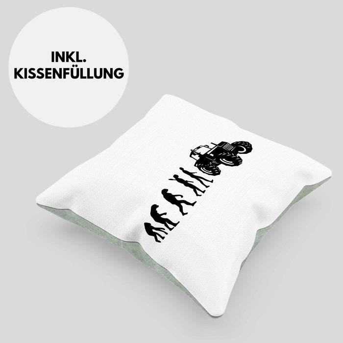 Lustige Kissen mit Füllung 40x40 für Landwirte Geschenk Evolution Traktor Geschenkidee (Grau) Grün Trendation