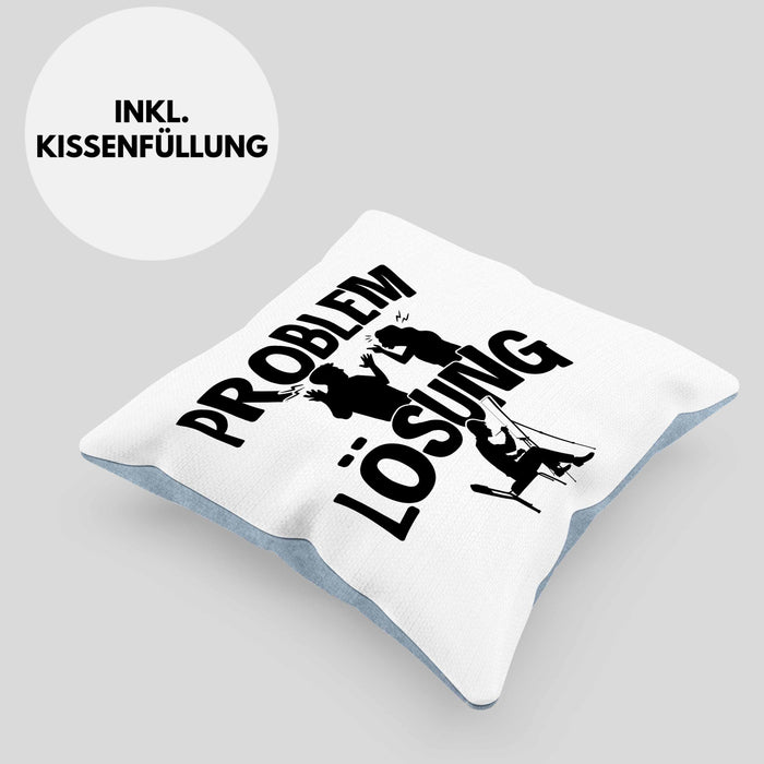 Maler Kissen mit Füllung 40x40 Geschenk für Künstler Maler Männer Geschenkidee Problem und Lösung Malen (Grau) Blau Trendation
