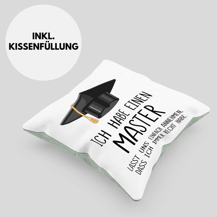 Master Bestanden Geschenk Abschluss Kissen mit Füllung 40x40 Spruch Master Graduation Bestandene Prüfung Geschenkidee (Grau) Grün Trendation