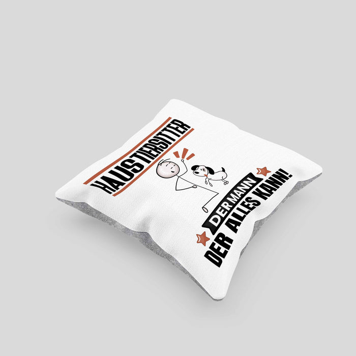 Haustiersitter Kissen mit Füllung 40x40 Geschenk für Haustiersitter Der Mann Der Alles Kann Geschenkidee zum Geburtstag (Grau) Grau Trendation