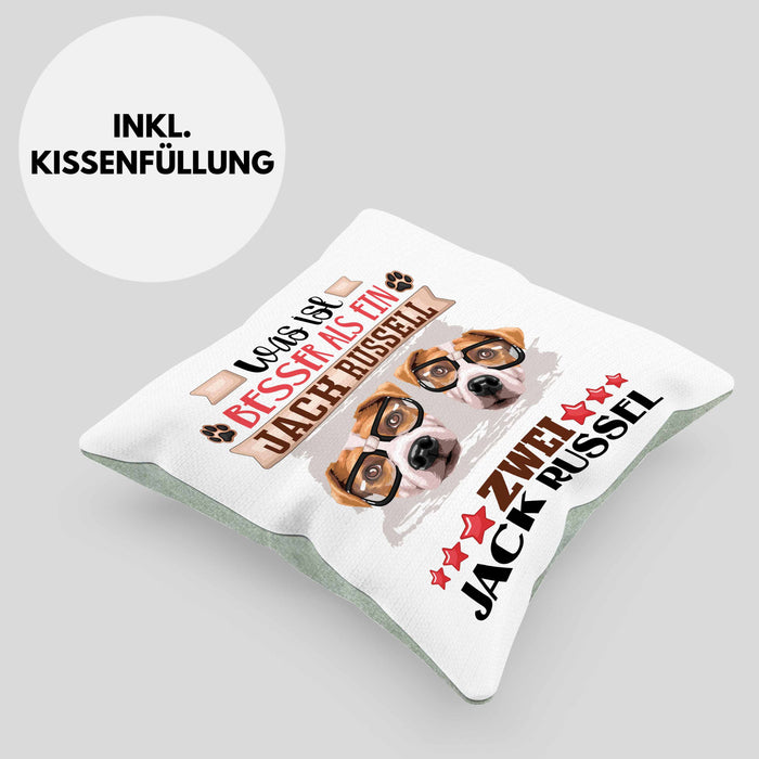 Jack Russel Besitzer Kissen mit Füllung 40x40 Geschenk Lustiger Spruch Geschenkidee Was Ist Besser Als Ein Jack Russel (Grau) Grün Trendation