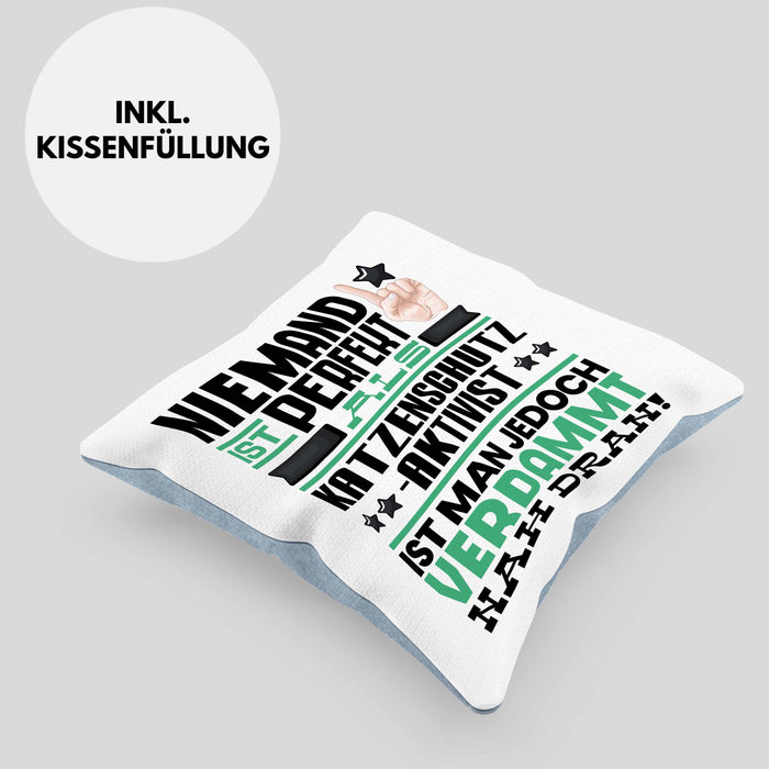 Katzenschutzaktivist Geschenk Kissen mit Füllung 40x40 Lustige Geschenkidee für Katzenschutzaktivist Geburtstag Niemand Ist Perfekt Aber Als Katzenschutzaktivist Ist Man Nah Dran (Grau) Blau Trendation