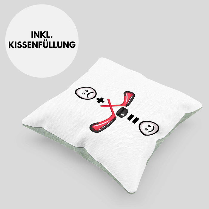 Ice Hockey Kissen mit Füllung 40x40 Geschenk für Ice Hockey Spieler :( + Eishockey = :) Lustige Geschenkidee Geburtstag (Grau) Grün Trendation