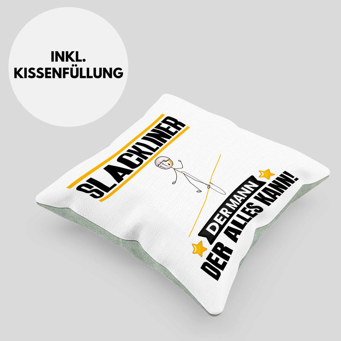Slackliner Kissen mit Füllung 40x40 Geschenk für Slackliner Der Mann Der Alles Kann Geschenkidee zum Geburtstag (Grau) Grün Trendation