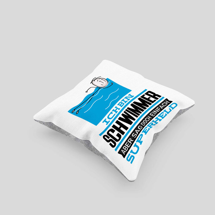 Schwimmer Geschenk Kissen mit Füllung 40x40 Ich Bin Schwimmer Aber Sag Doch Einfach Superheld Lustige Geschenkdiee für Schwimmer (Grau) Grau Trendation