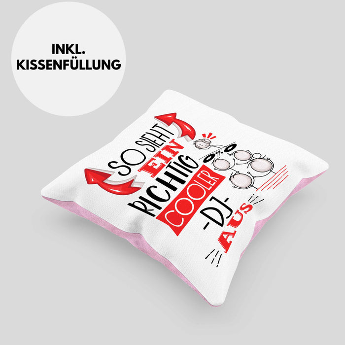 DJ Kissen mit Füllung 40x40 Geschenk So Sieht Ein RIchtig Cooler DJ Aus Geschenkidee Lustiger Spruch Geburtstag (Grau) Rosa Trendation