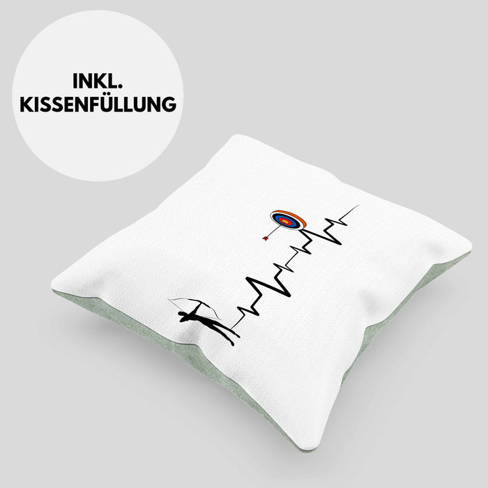 Lustige Bogenschütze Kissen mit Füllung 40x40 Geschenk für Pfeil & Bogen Enthusiasten Herzschlag (Grau) Grün Trendation
