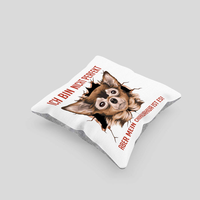 Chihuhahua Besitzer Kissen mit Füllung 40x40 Geschenk Geschenkidee Frauchen Herrchen Ich Bin Nicht Perfekt Aber Mein Chihuaha Ist Es (Grau) Grau Trendation