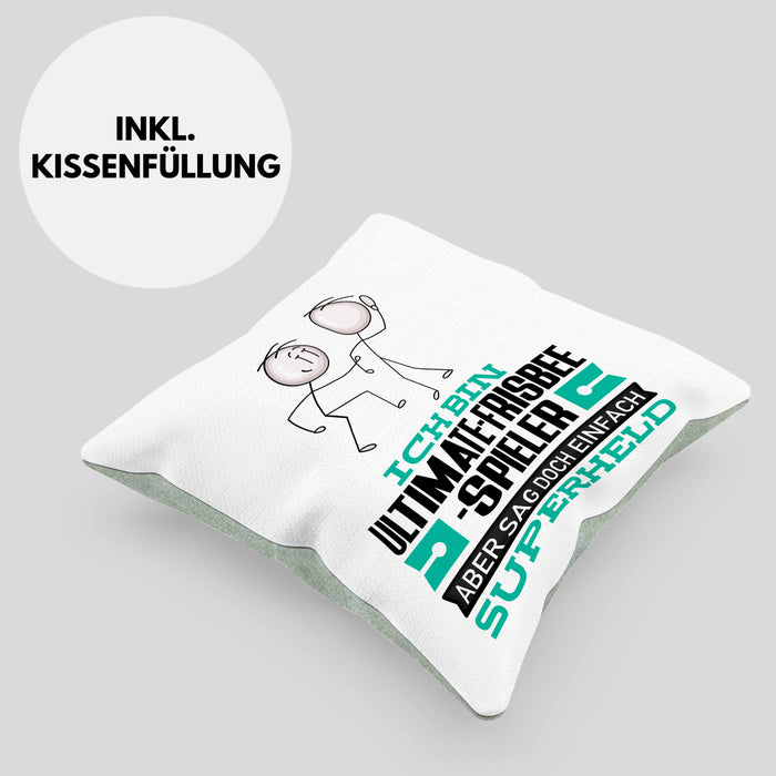 Ultimate-Frisbee-Spieler Geschenk Kissen mit Füllung 40x40 Ich Bin Ultimate-Frisbee-Spieler Aber Sag Doch Einfach Superheld Lustige Geschenkdiee für Ultimate-Frisbee-Spieler (Grau) Grün Trendation
