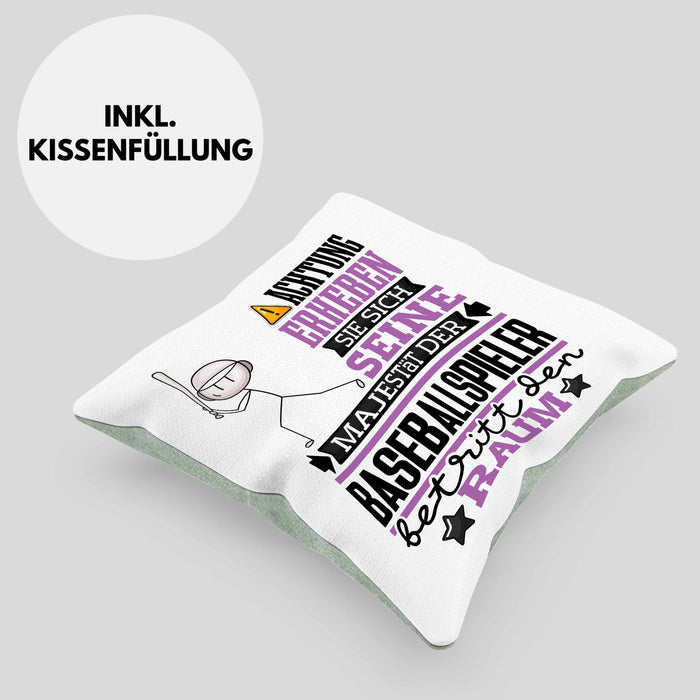 Baseballspieler Geschenk Kissen mit Füllung 40x40 Lustiger Spruch Erheben Sie Sich Der Baseballspieler Betritt den Raum (Grau) Grün Trendation