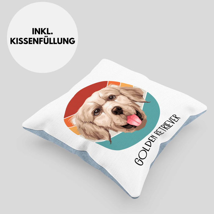 Golden Retriever Besitzer Kissen mit Füllung 40x40 Geschenk Lustiger Spruch Geschenkidee Golden Retriever Mama Papa (Grau) Blau Trendation