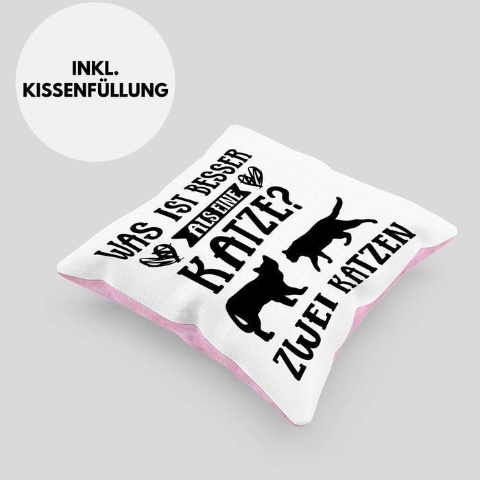 Katze Spruch Kissen mit Füllung 40x40 Lustig Geschenk Cat Kaffee Grafik Katzenliebhaber Geschenke Katzen (Grau) Rosa Trendation