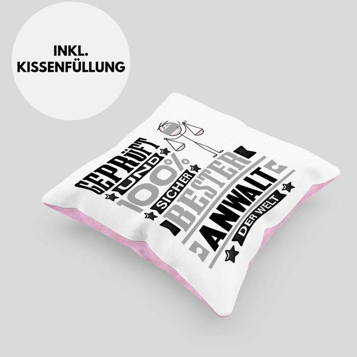 Anwalt Geschenk Lustiger Spruch für Anwalt Geschenkidee Bester Anwalt Der WeltKissen mit Füllung 40x40 (Grau) Rosa Trendation
