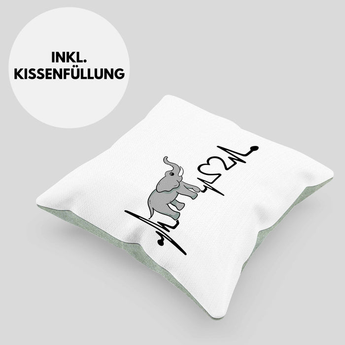 Elefant Kissen mit Füllung 40x40 Geschenk Für Elefanten-Liebhaber Geschenkidee Herzschlag (Grau) Grün Trendation