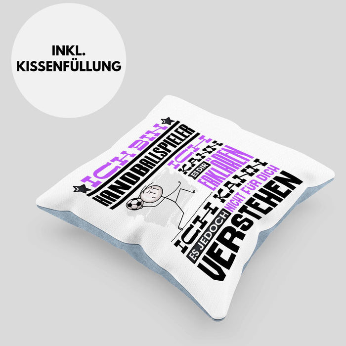 Handballspieler Geschenk Kaffee-Kissen mit Füllung 40x40 Geschenkidee für Handballspieler Ich Bin Handballspieler Ich Kann Es Dir Erklären Jedoch Nicht Für Dich Verstehen Spruch Lustig (Grau) Blau Trendation