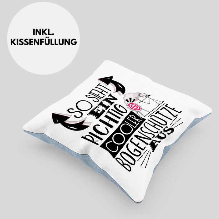 Bogenschütze Kissen mit Füllung 40x40 Geschenk So Sieht Ein Richtig Cooler Bogenschütze Aus Geschenkidee Spruch Lustig (Grau) Blau Trendation