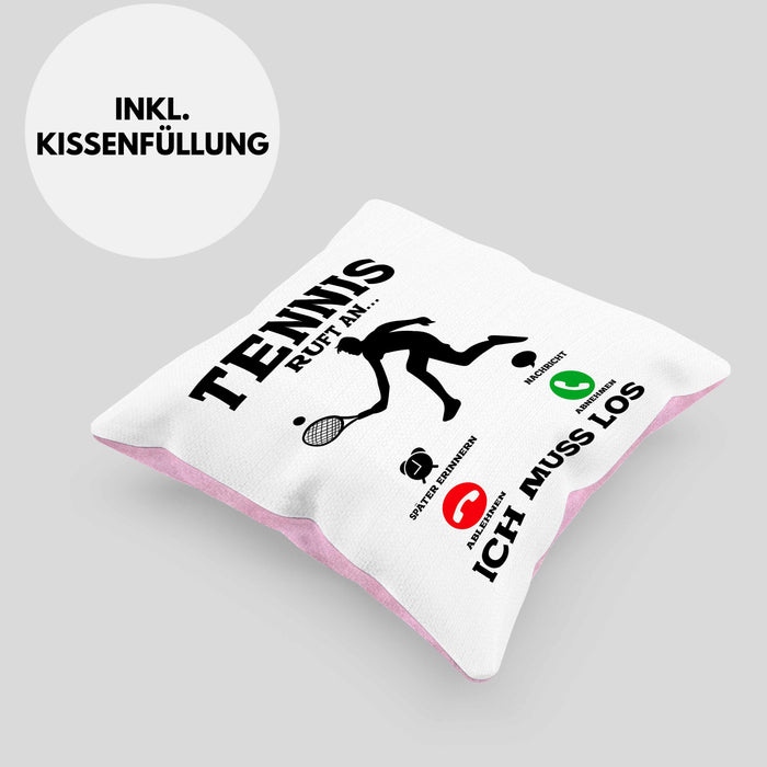 Tennis Kissen mit Füllung 40x40 Geschenk Lustige Kissen mit Füllung 40x40 Tennisfans - Geschenkidee Tennisspieler Ruft An (Grau) Rosa Trendation
