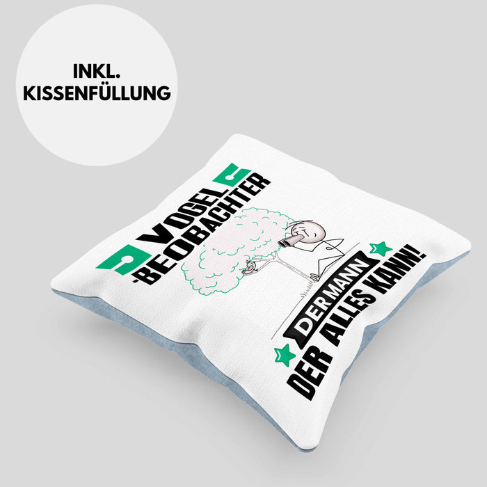 Vogelbeobachter Kissen mit Füllung 40x40 Geschenk für Vogelbeobachter Der Mann Der Alles Kann Geschenkidee zum Geburtstag (Grau) Blau Trendation