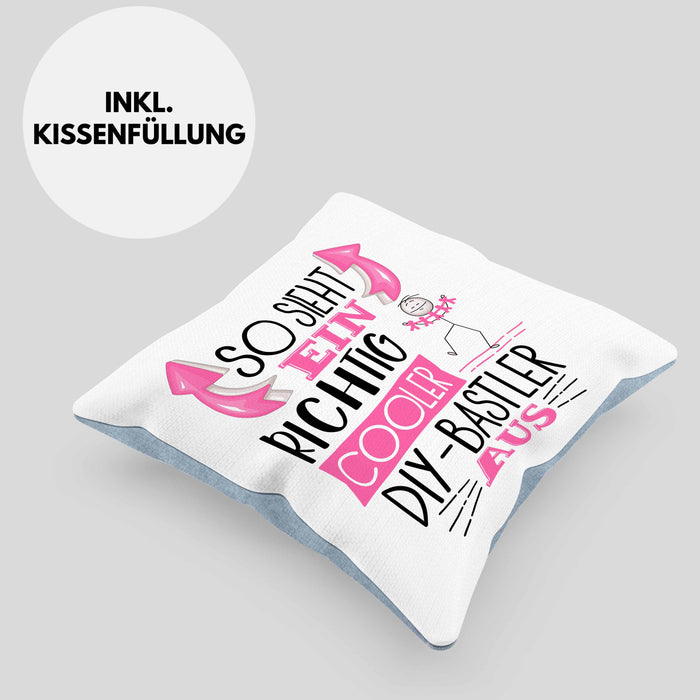 So Sieht Ein Richtig Cooler DIY-Bastler Aus Geschenk Kissen mit Füllung 40x40 Lustiger Spruch Geschenkidee (Grau) Blau Trendation