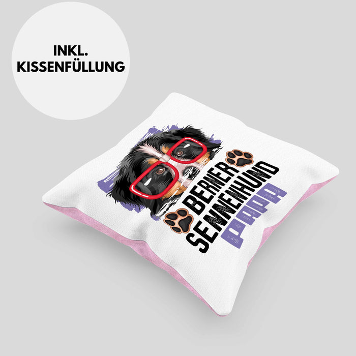 Berner Sennen Papa Besitzer Kissen mit Füllung 40x40 Geschenk Lustiger Spruch Geschenkidee Berner Sennen Liebhaber (Grau) Rosa Trendation
