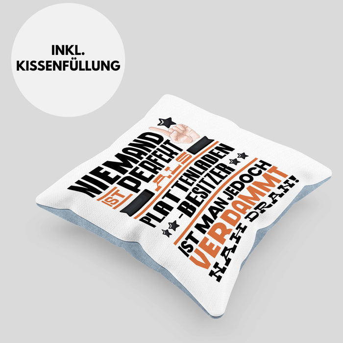 Plattenladenbesitzer Geschenk Kissen mit Füllung 40x40 Lustige Geschenkidee für Plattenladenbesitzer Geburtstag Niemand Ist Perfekt Aber Als Plattenladenbesitzer Ist Man Nah Dran (Grau) Blau Trendation