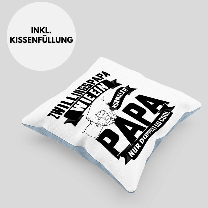 Zwillings-Papa Kissen mit Füllung 40x40 Geschenk WIe Ein Normaler Papa Nur Doppelt So Cool Vatertag Geschenkidee Zwillinge (Grau) Blau Trendation