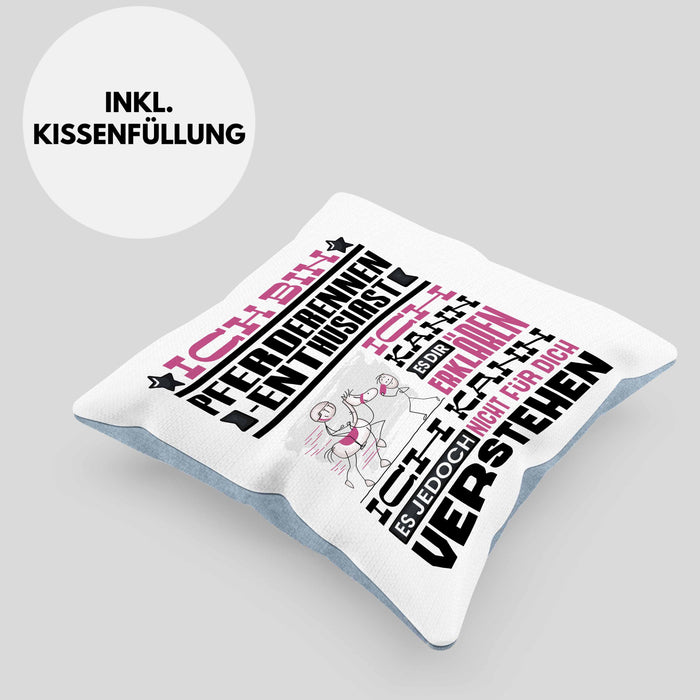 Pferderennen-Enthusiast Geschenk Kaffee-Kissen mit Füllung 40x40 Geschenkidee für Pferderennen-Enthusiast Ich Bin Pferderennen-Enthusiast Ich Kann Es Dir Erklären Jedoch Nicht Für Dich Verstehen Spruch Lustig (Grau) Blau Trendation